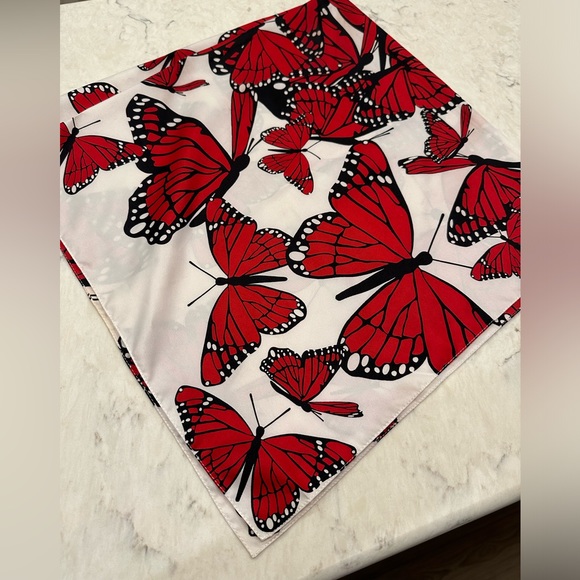 Fab like new Echo 34.5” square scarf red butterflies - Picture 1 of 6